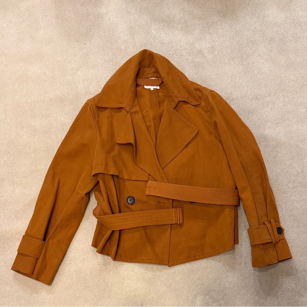 Vince Dark Sienna Cotton Linen Cropped Trench Medium
